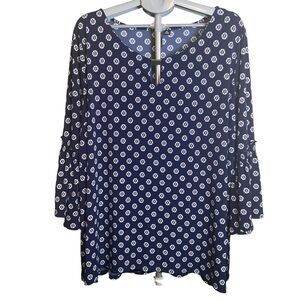 Kim Rogers navy blue with white polkadot blouse